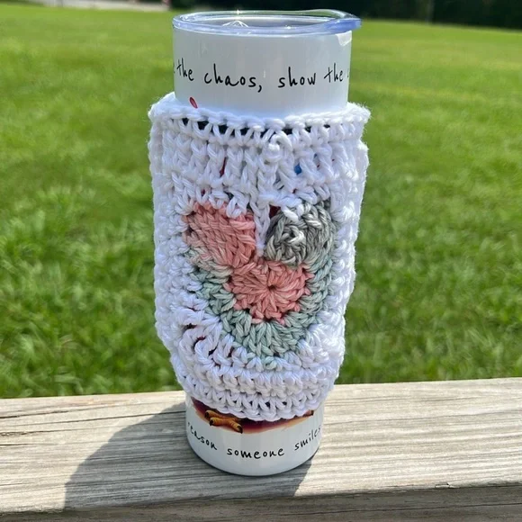 Crochet Heart Cup Sleeve - Picture 1 of 7